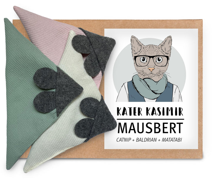 Kater Kasimir MAUSBERT 2-in-1 Kuschelkissen und Katzenspielzeug Maus in Einem! 3er Set mit Bio-Katze
