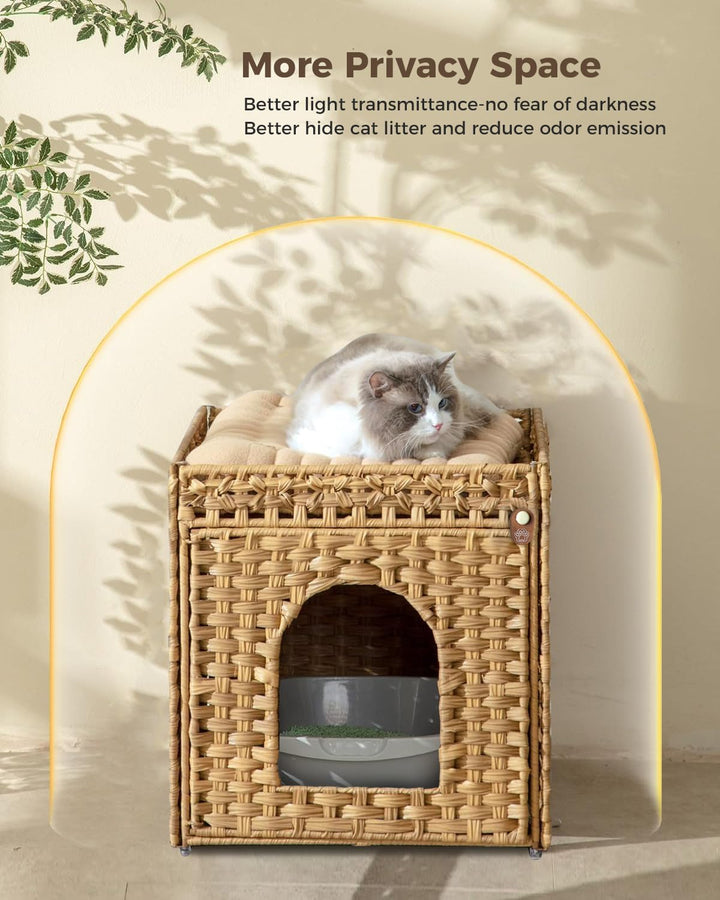 Katzenhaus Katzenschrank für Katzentoilette Versteckte Katzenklo-Möbel, Handgeflochtenes Rattan-Katz