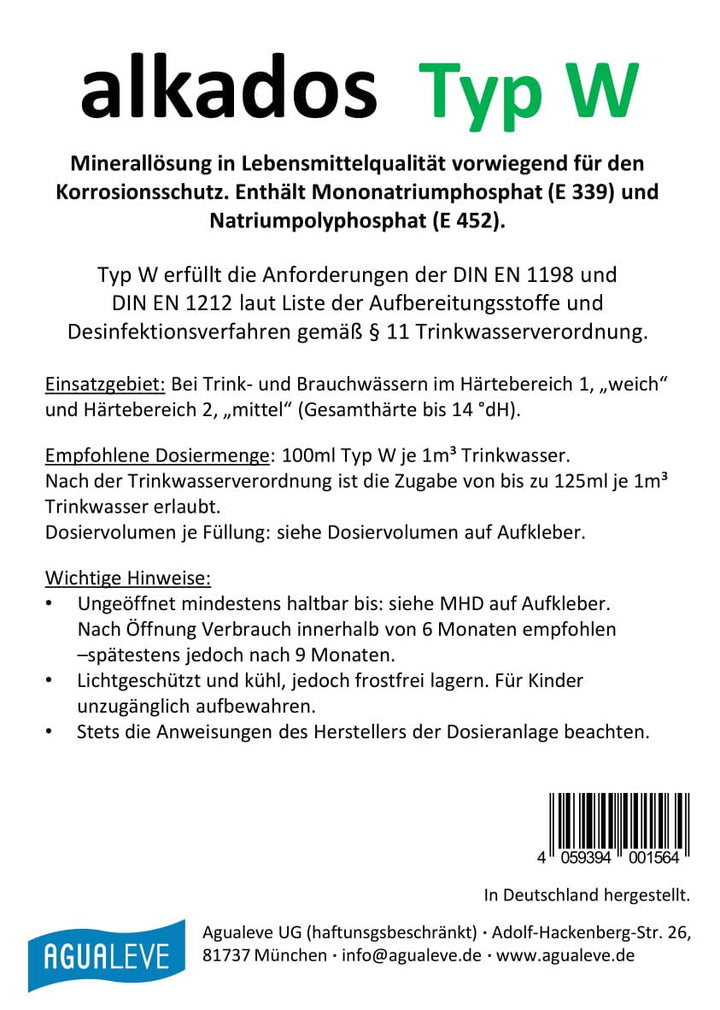 alkados Typ W Dosierlösung 20 Liter für den Korrosionsschutz | Gesamthärte bis 14 °dH, 20 Liter