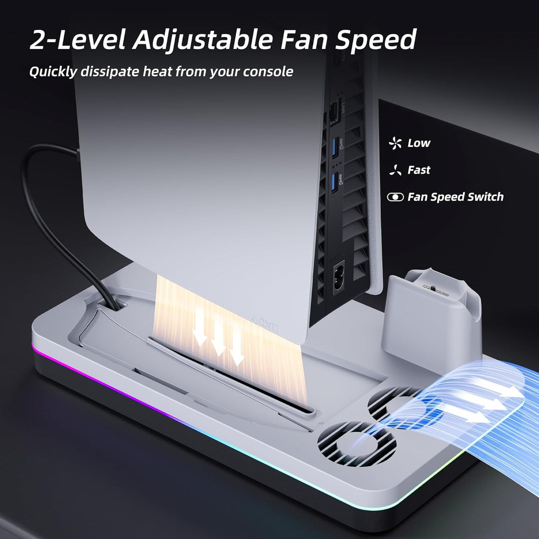 Mytrix Fast Charging Stand RGB Cooling Fan for PS5 Slim Console (Disc & Digital), with Controller Ch