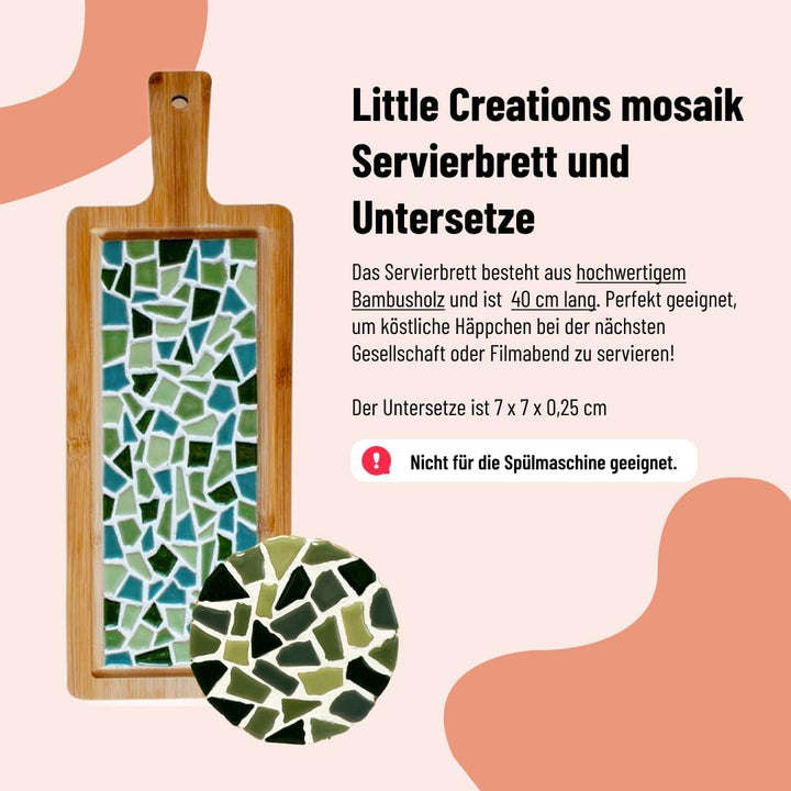 Little Creations - DIY Mosaik Bastelset Erwachsene Grün | 1x Servierplatte & 4x Untersetzter | Kompl