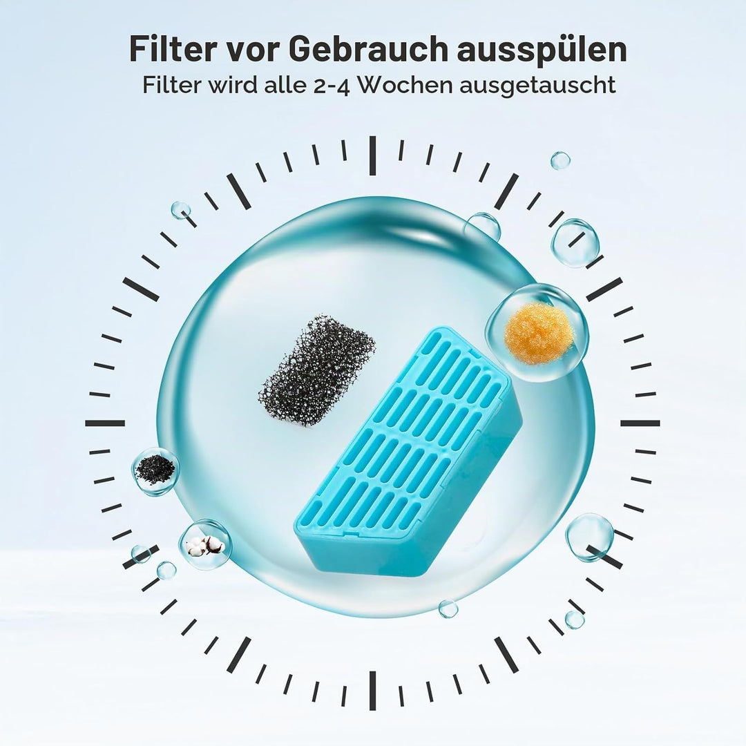 2.5L Katzenbrunnen Kabellos Filter und 6 Stück Aktivkohle Ionenaustauschharz Filter und 6 Stück Pump