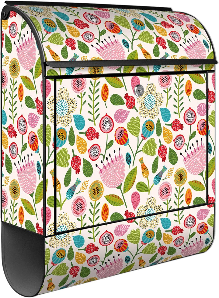 banjado® Design Briefkasten mit Motiv Rosa Kelch Hell 39x47x14cm &amp; 2 Schlüssel - Briefkasten Stahl s