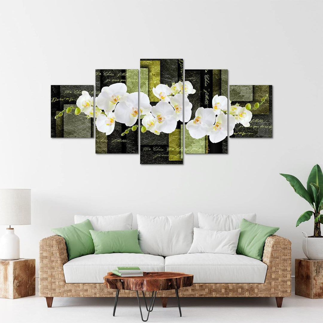 Runa Art - Bilder Blumen Orchidee 200 x 100 cm 5 Teilig XXL Wanddekoration Design Grün 009351b