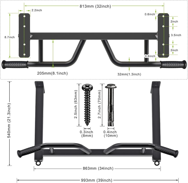 Kipika Deckenmontierte Klimmzugstange, Montierte Klimmzugstange, Höhenverstellbar, Ideal für Home Gy