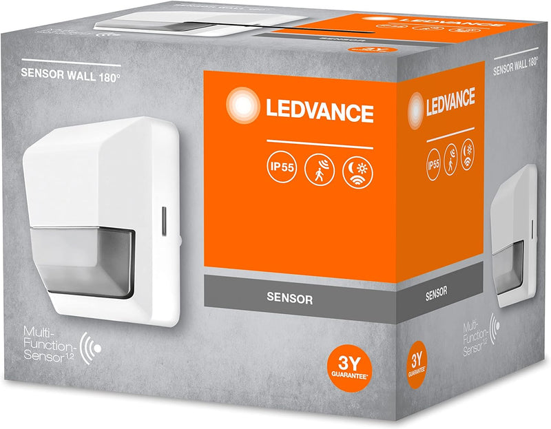 LEDVANCE Sensor für Wandmontage, 180 Grad Erfassungsradius, IP55 Schutzklasse, Weiss, Sensor Wall We