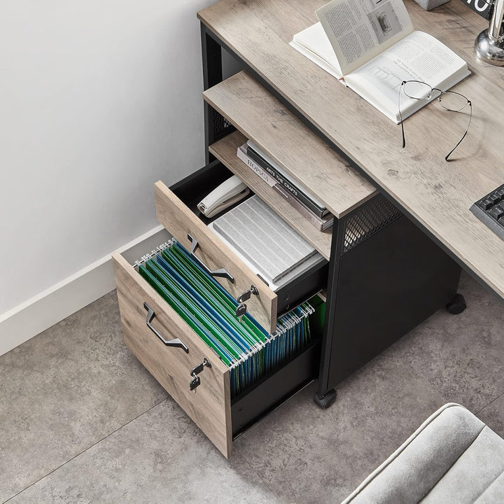 VASAGLE Hierarchivschränke, Büro-Schrank mit 2 abschliessbaren Schubladen, Rädern, offenem Regal, fü