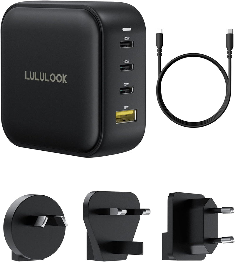 LULULOOK 100W USB C Ladegerät, USB C Netzteil 4 Ports GaN PD Schnellladegerät Universal Reisestecker