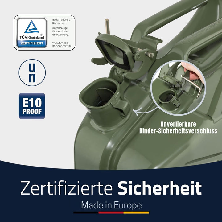 Metall-Kraftstoff-Kanister CLASSIC 20l, mit UN-Zulassung für Benzin, Diesel und andere Gefahrgüter,