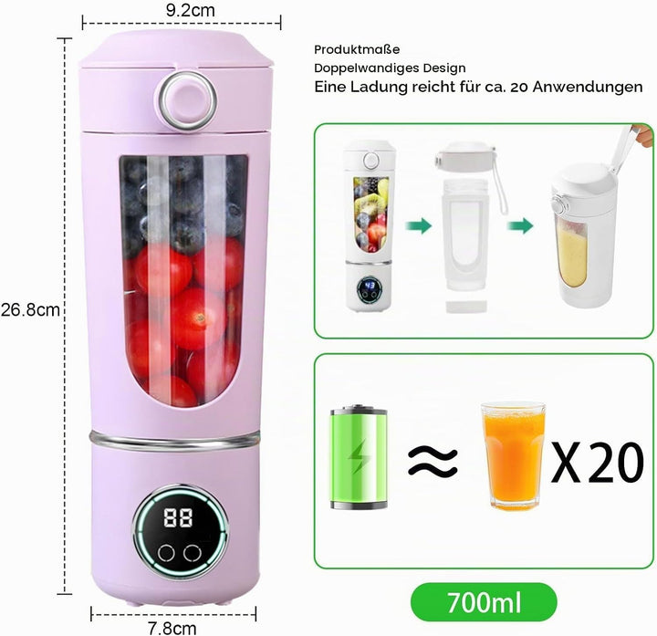 Smoothie Maker to Go, 700ml Tragbarer Mixer, Portable Blender mit 12-Klingen Edelstahl, Mini Mixer f