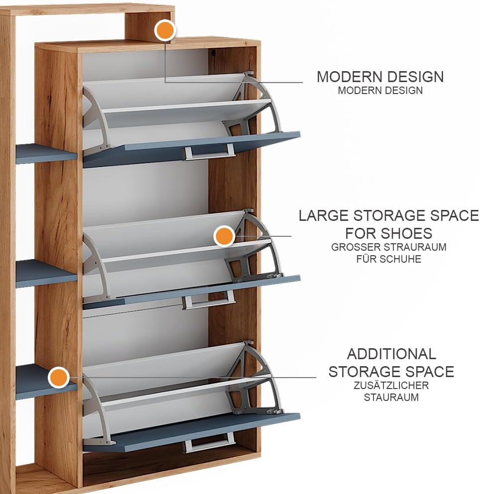 Vicco Garderobe Orlando, Goldkraft Eiche/Blau, 80 x 128.3 cm mit 3 Fächern, Goldkraft Eiche/Blau