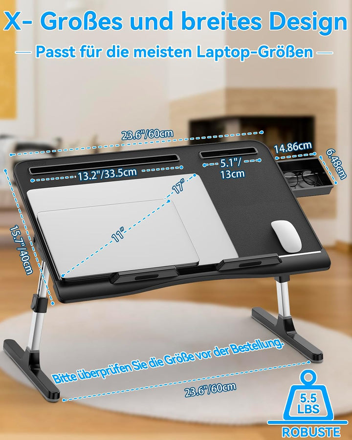 Betttisch, Potuopy Leder einstellbare Höhe Winkel Laptop Tisch für Bett, X-Grosse Faltbare Laptoptis