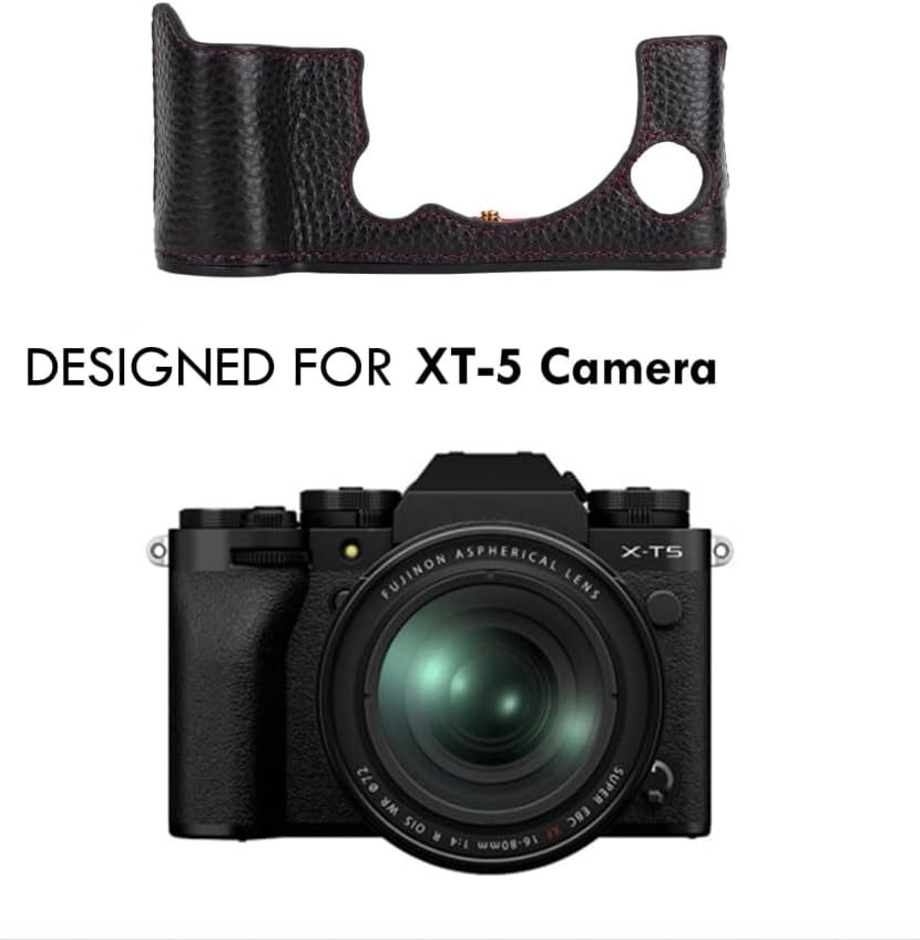 Rieibi Fuji XT5 Schutzhülle für Fujifilm X-T5 Digitalkamera, hochwertiges Echtleder, Halbtasche für