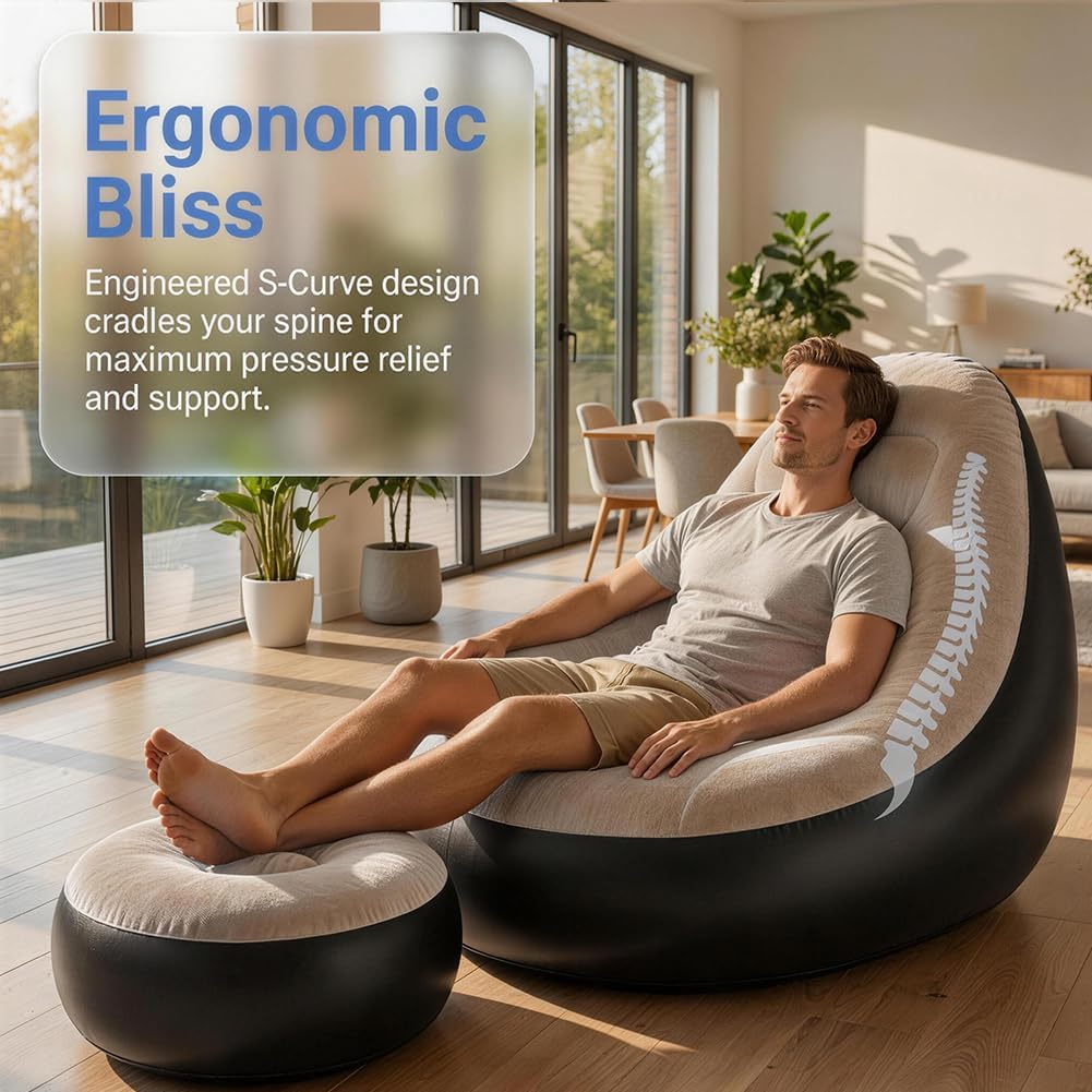 Aufblasbares Sofa mit Fusshocker, Aufblasbarer Sitzsack, Aufblasbares Stuhl Sofa, Luftsofa Aufblasba