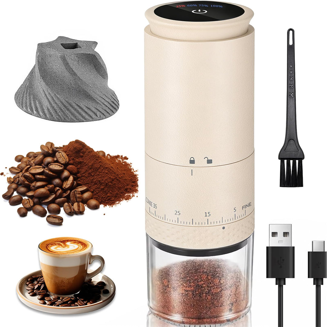 Kaffeemühle Elektrisch, USB Wiederaufladbare Tragbare Kaffemühle, Konische Mühle für Espresso mit LE