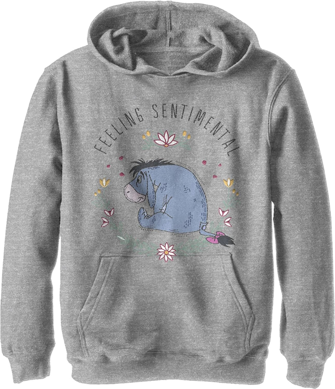 Disney Winnie The Pooh Eeyore Flowers Boy's Hooded Pullover Fleece, Athletic Heather, Small