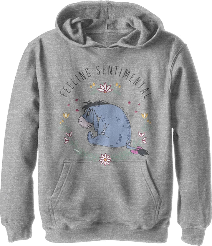 Disney Winnie The Pooh Eeyore Flowers Boy's Hooded Pullover Fleece, Athletic Heather, Small