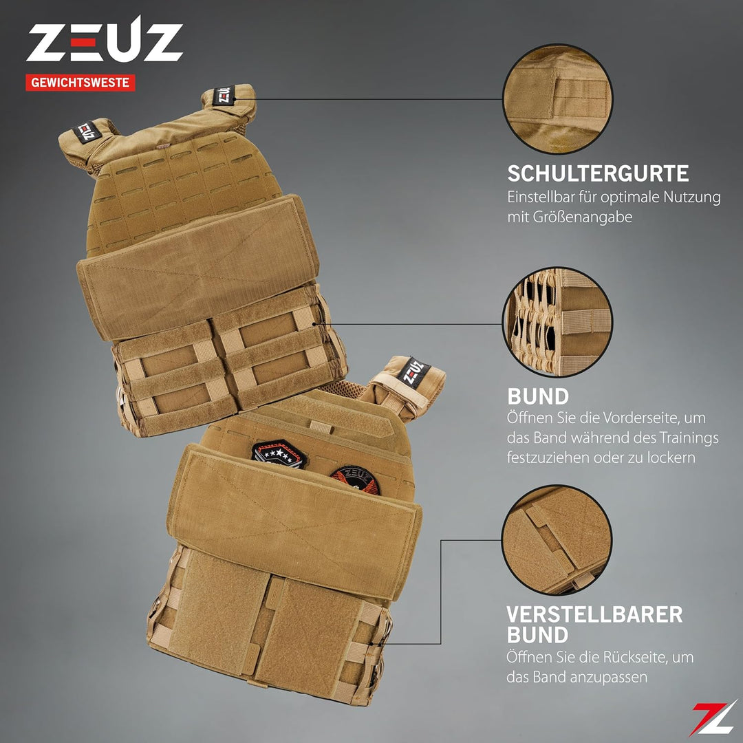 ZEUZ Verstellbare Gewichtsweste 16,5 KG für Fitness, Calesthenics & CrossFit - Weights Plattenträger
