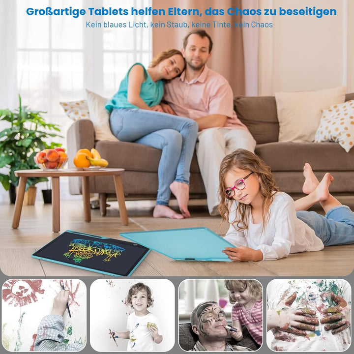 LCD Schreibtafel Kinder 16 Zoll Wiederaufladbar, Maltafel Zaubertafel Bunter Bildschirm Kleinkinder