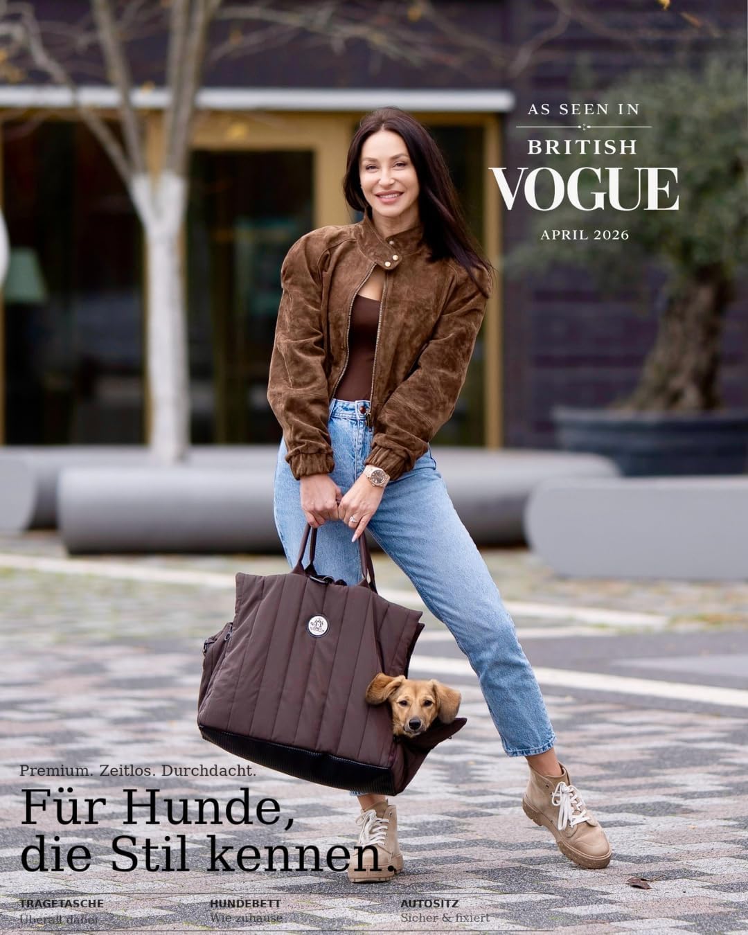 Hundetragetasche Donna 3-in-1 Tragetasche, Autosutz & Reisebett-orthopädisch Memory Foam, veganes Le