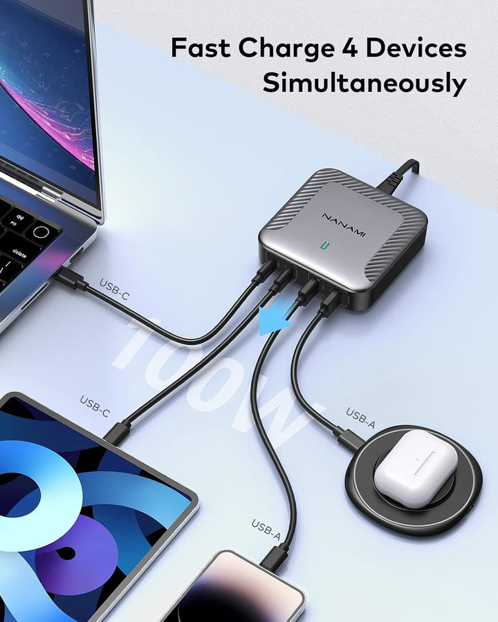 NANAMI 100W USB C Ladegerät Mehrfach - 4-Port Desktop Charger GaN USB C Netzteil PD Ladegerät mit PP