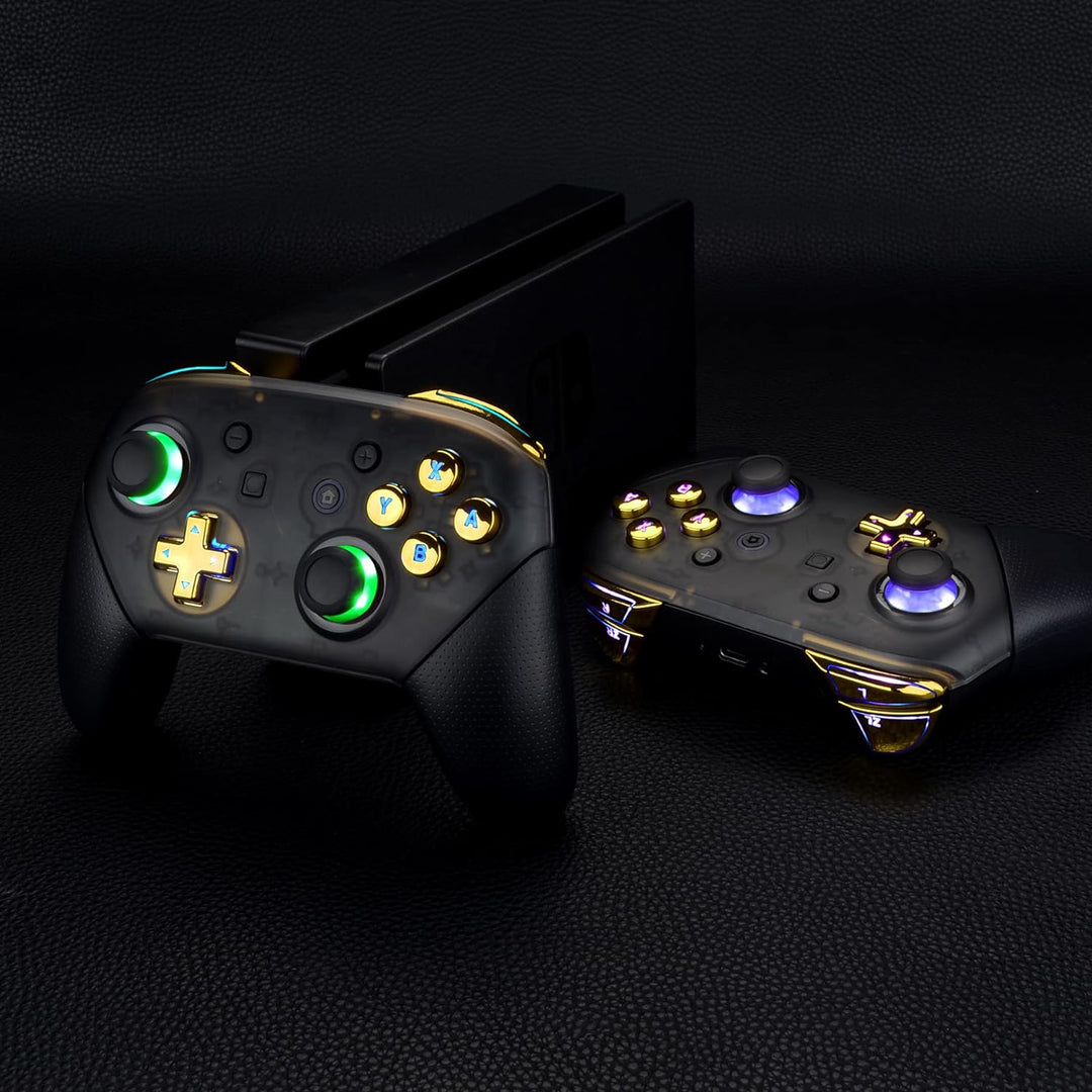 eXtremeRate DTFS LED Tasten Set für Switch pro Controller, 9 Farb-Modi 6 Separat-Tasten-Bereiche Con