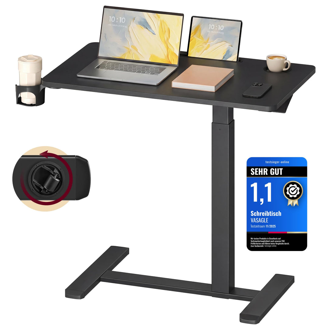 VASAGLE Beistelltisch mit Rollen, mobiler Stehtisch, 80 x 45 cm grosse Tischplatte, verstellbare Höh