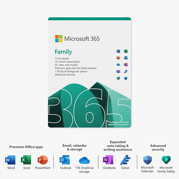 Microsoft 365 Family | Office 365 apps | up to 6 users | 1 year subscription | Multiple PCs/Macs, Ta