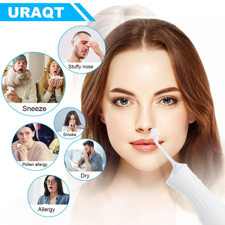 URAQT Elektrisch Nasendusche, Elektrischer Neti Pot für Erwachsene und Kinder, mit 4 Ersatzköpfe und