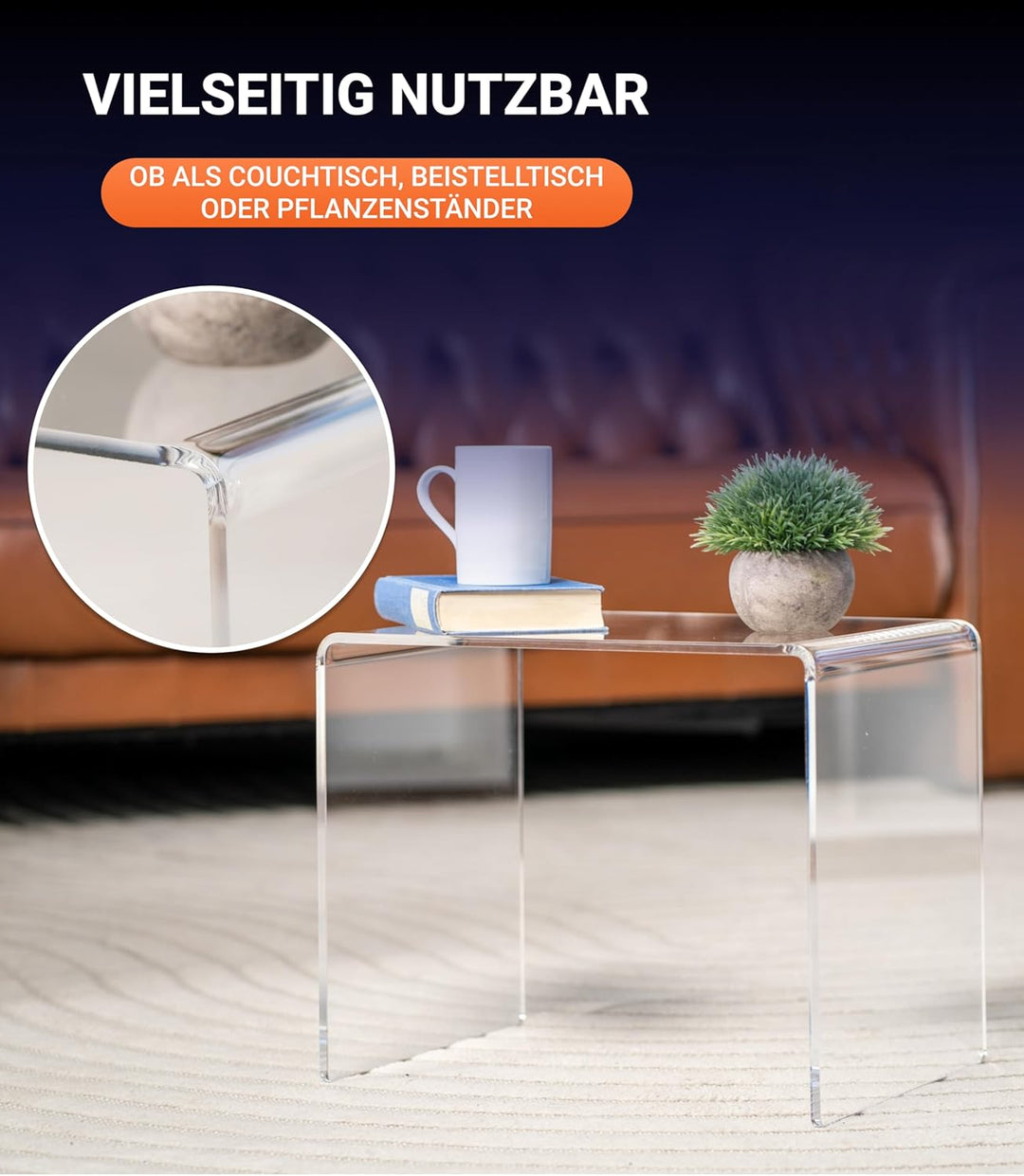 EH Design Acrylglas Beistelltisch I Couchtisch, Mini Nachttisch, Mini Tisch, Transparentes Marken Ac