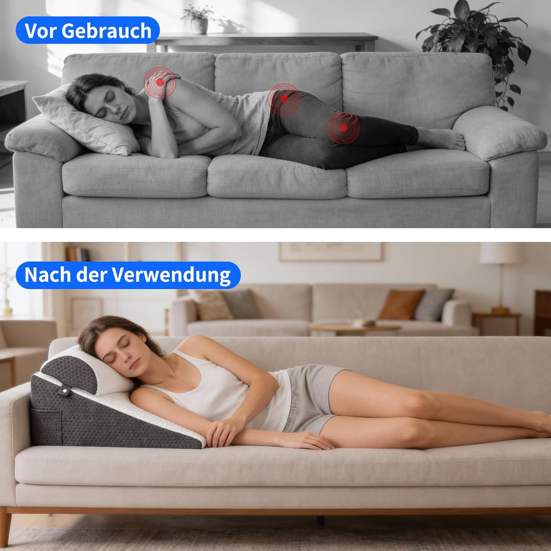 Keilkissen Bett, 3 Lagen mit Memory-Schaum Top, Weichem Kissen, Lesekissen für Bett und Couch, Schau