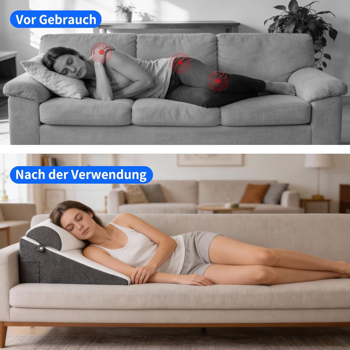 Keilkissen Bett, 3 Lagen mit Memory-Schaum Top, Weichem Kissen, Lesekissen für Bett und Couch, Schau