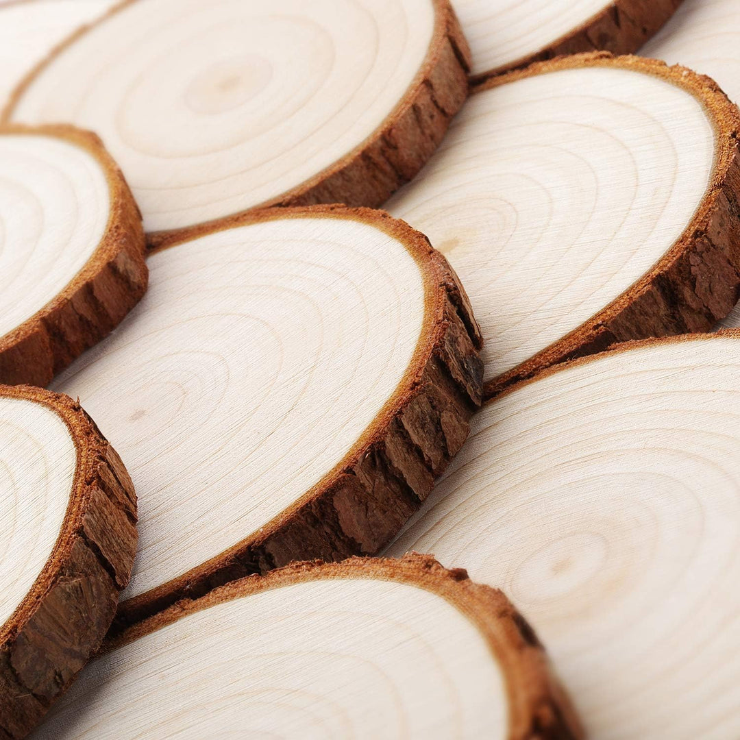 Fuyit Holzscheiben 20 Stücke Holz Log Scheiben 9-10cm Unvollendete Ungebohrte ohne Loch für DIY Hand