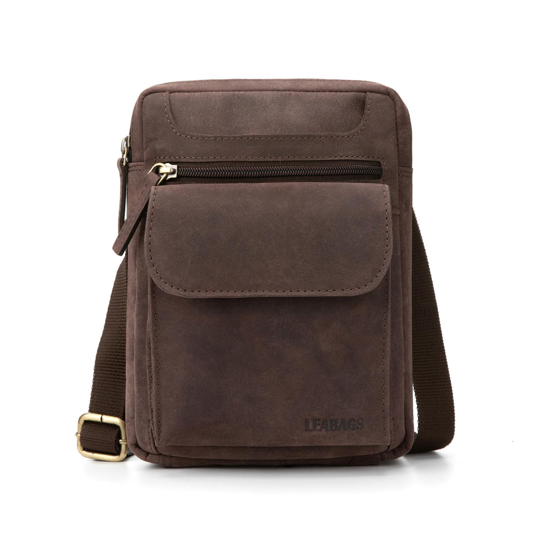 LEABAGS Men's Leather Small Shoulder Bag, Messenger Bag with Shoulder Strap, Men's Travel Bag Nature