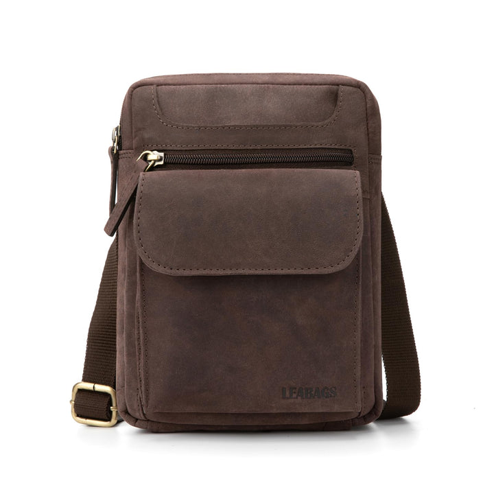LEABAGS Men's Leather Small Shoulder Bag, Messenger Bag with Shoulder Strap, Men's Travel Bag Nature