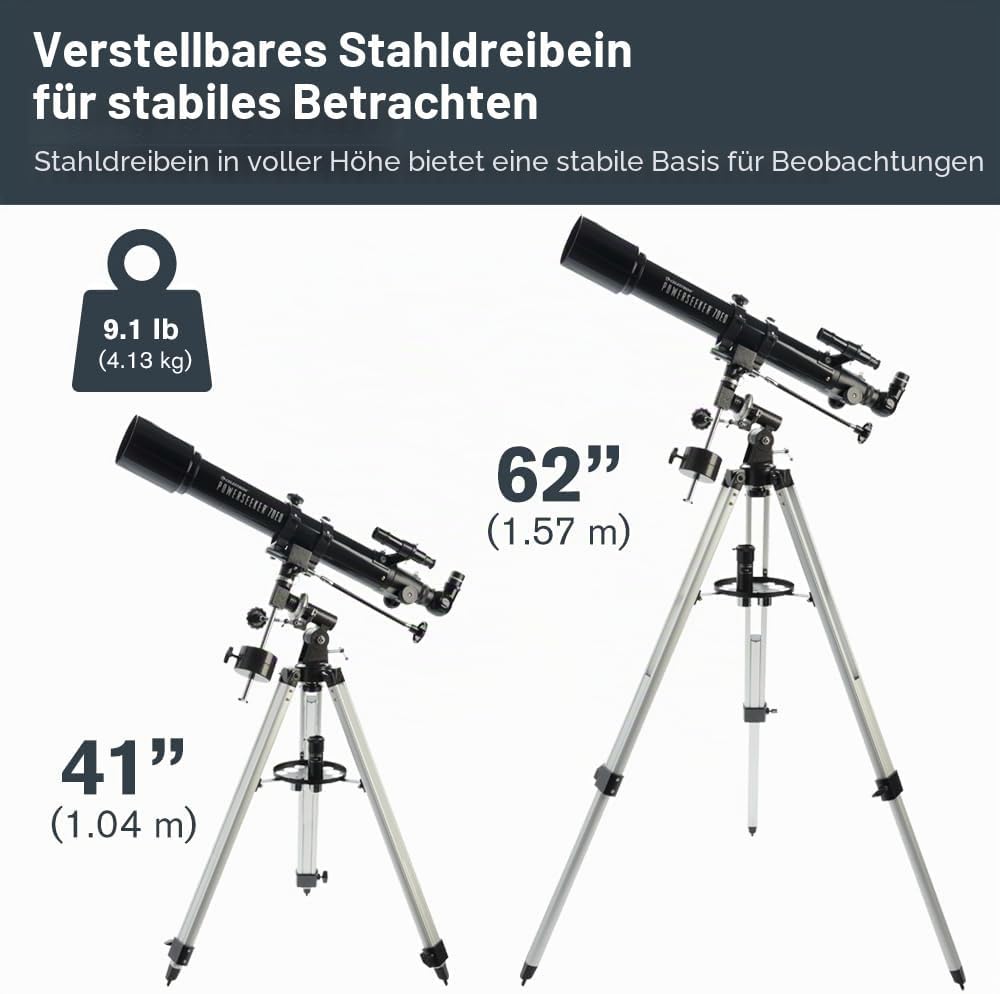 Celestron 21037 PowerSeeker 70EQ Refraktor – Schwarz, 70EQ Refraktor