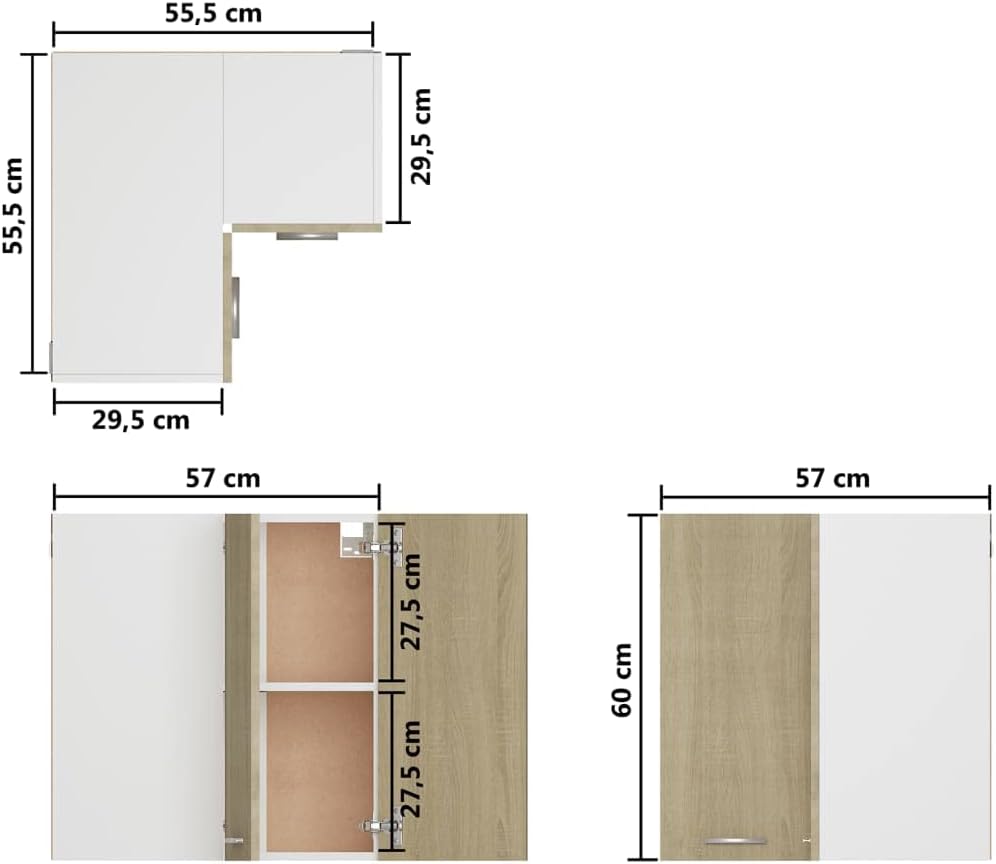 Eckhängeschrank Sonoma-Eiche 57x57x60 cm Holz KüChenschrank Eckschrank Vorratsschrank KüChenuntersch