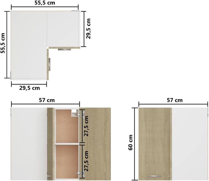 Eckhängeschrank Sonoma-Eiche 57x57x60 cm Holz KüChenschrank Eckschrank Vorratsschrank KüChenuntersch