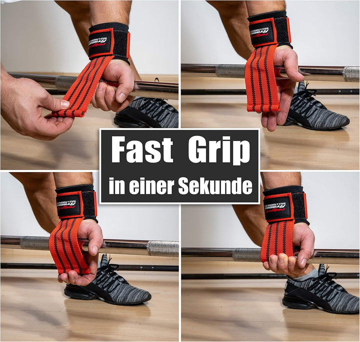 Handgelenk Bandagen + Fast Grip Zughilfen [Set] Profi Schnellverschluss (+ Trainingspläne) für Fitne