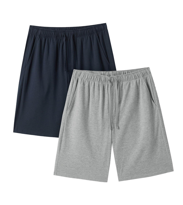 Herren Pyjama Shorts mit Taschen, 2er Pack Pyjamahose Schlafshorts Baumwolle Kurze Schlafanzughose M