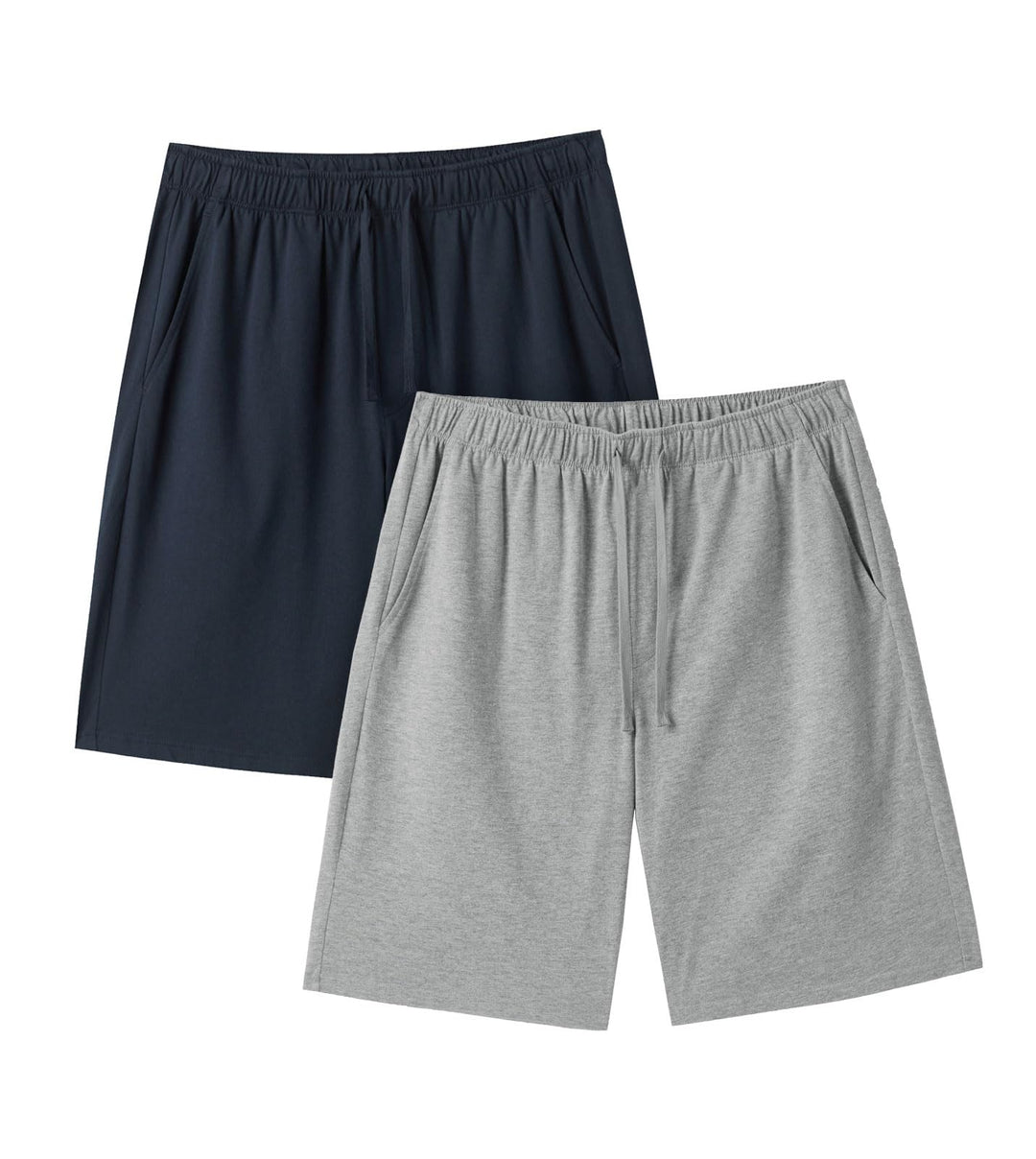 LAPASA Herren Pyjama Shorts mit Taschen, 2er Pack Pyjamahose Schlafshorts Baumwolle Kurze Schlafanzu