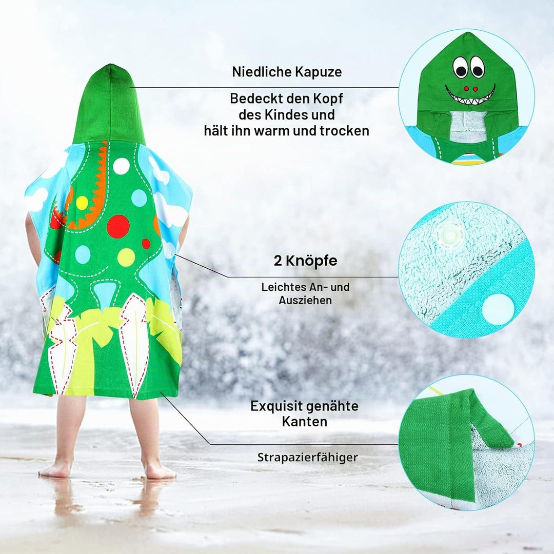 Badeponcho Kinder 100% Baumwolle Kinderhandtuch Poncho Kinder Badetuch Handtuch mit Kapuze Strandtüc