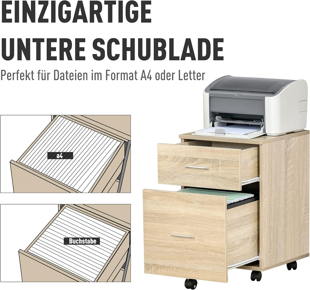Vinsetto Bürocontainer mit 2 Schubladen Hängeregistratur Aktenschrank Büroschrank Aufbewahrung von A