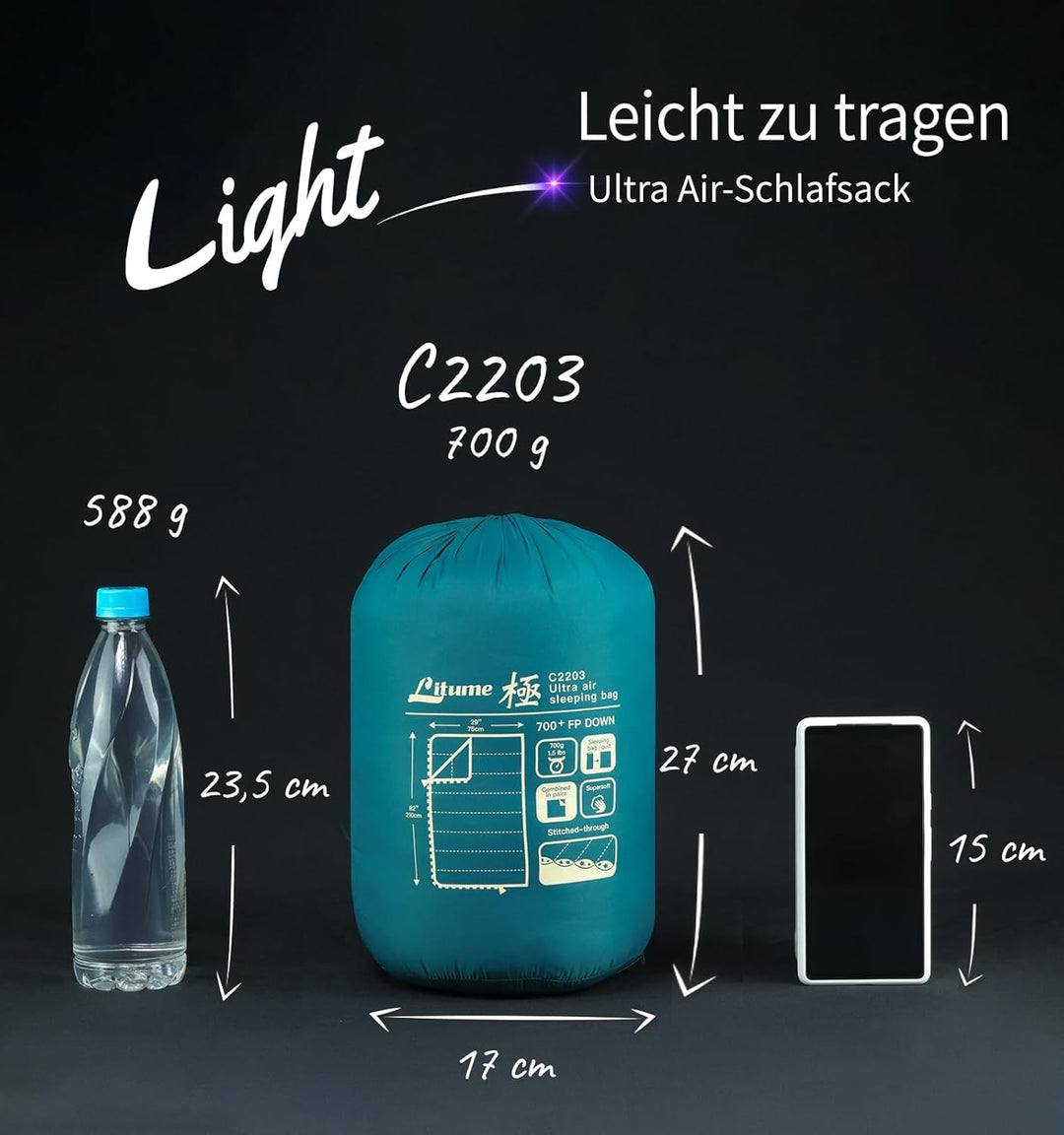 Litume 565g,Die komfortable Temperatur von15°C kombinierbarer Daunenschlafsack, Leichter, kompakter