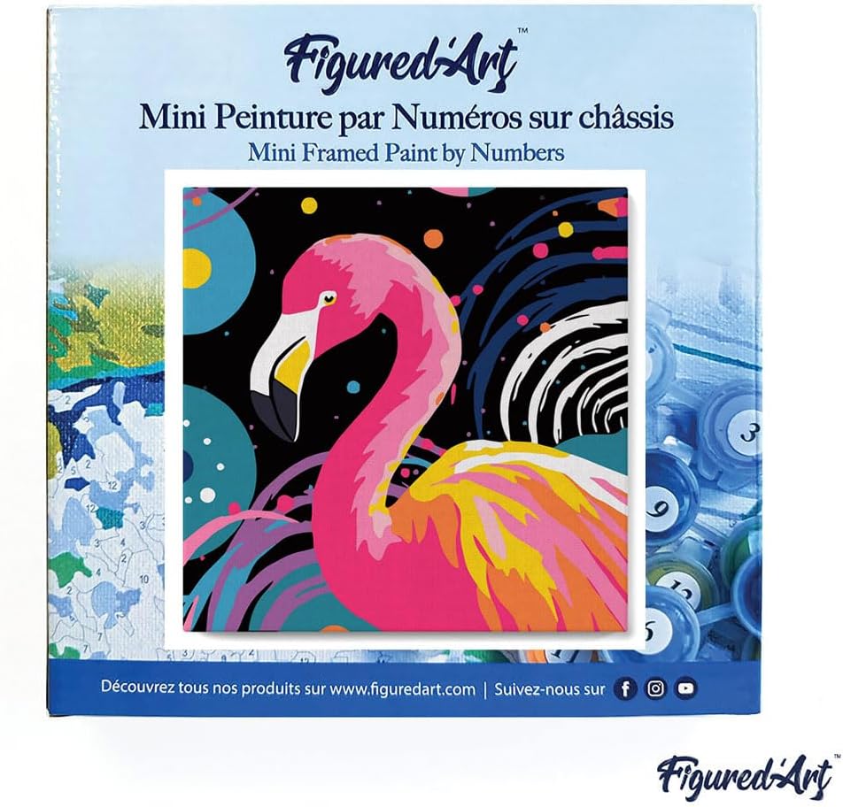 Figured'Art Mini Malen Nach Zahlen Erwachsene Mit Rahmen 20x20cm Kleines Format - Flamingo Abstrakt