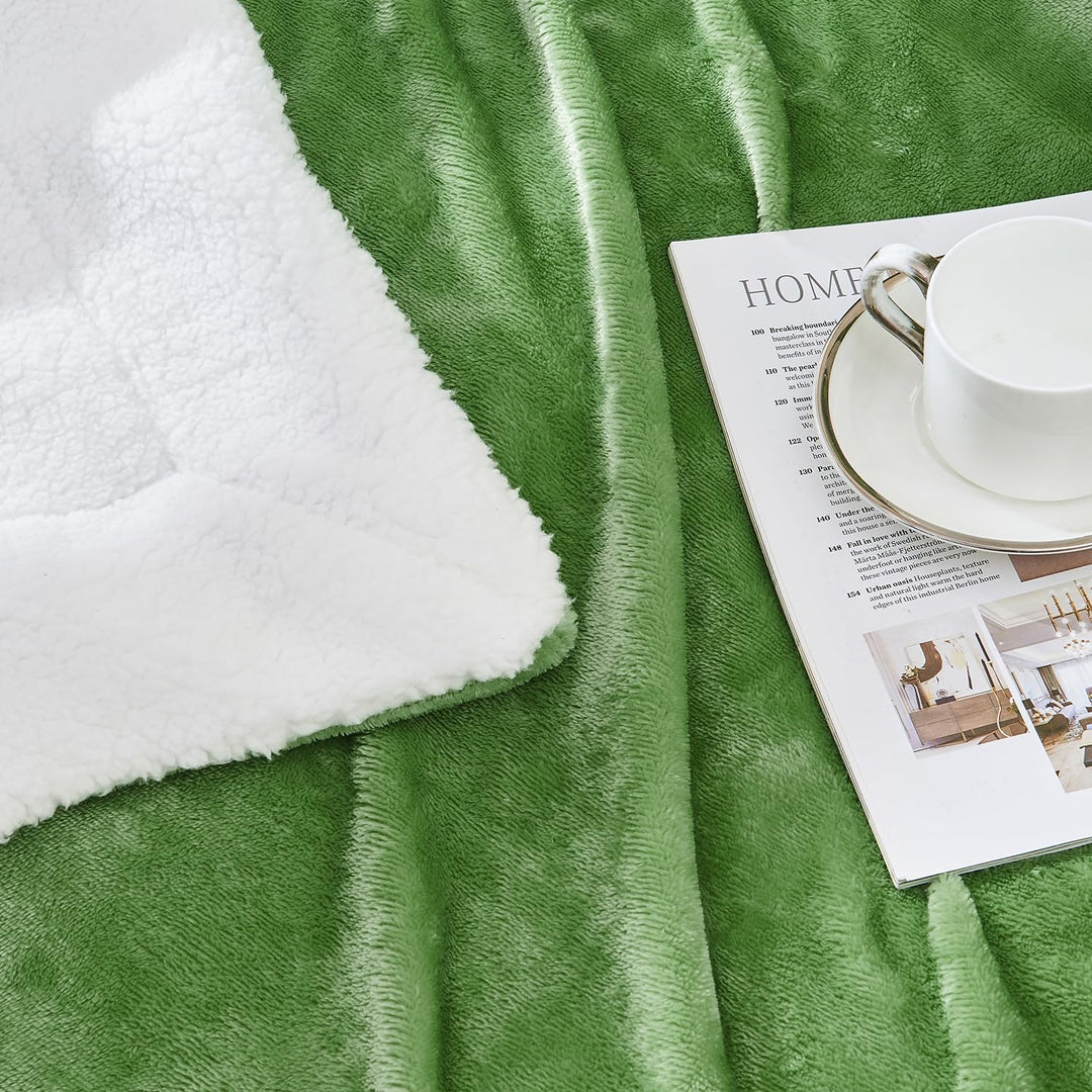 SOCHOW Sherpa Decke Salbei Grün zweiseitige Wohndecken Kuscheldecken, Dicke warm Sofadecke/Couchdeck