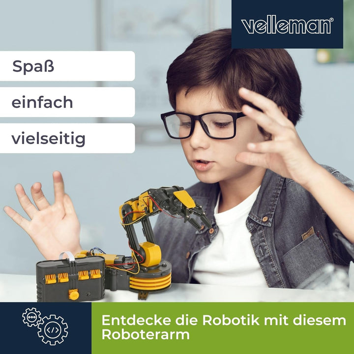 Velleman Lernroboterarm mit 5 Motoren, beweglichen Gelenken und LED-Licht, STEM-Bausatz für Jugendli