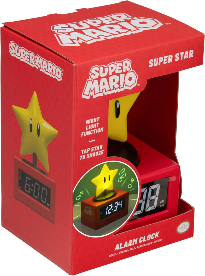 Paladone Super Mario Super Star Icon Wecker mit Nachtlicht – Digitaler Wecker, Schlummerfunktion per