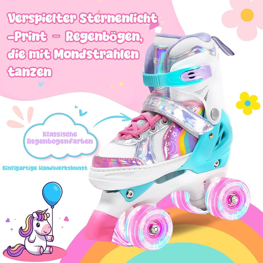 OLYSPM Rollschuhe Kinder Rollschuhe Verstellbar Rollschuhe Damen,LED Rollschuhe und 4 Grössen verste