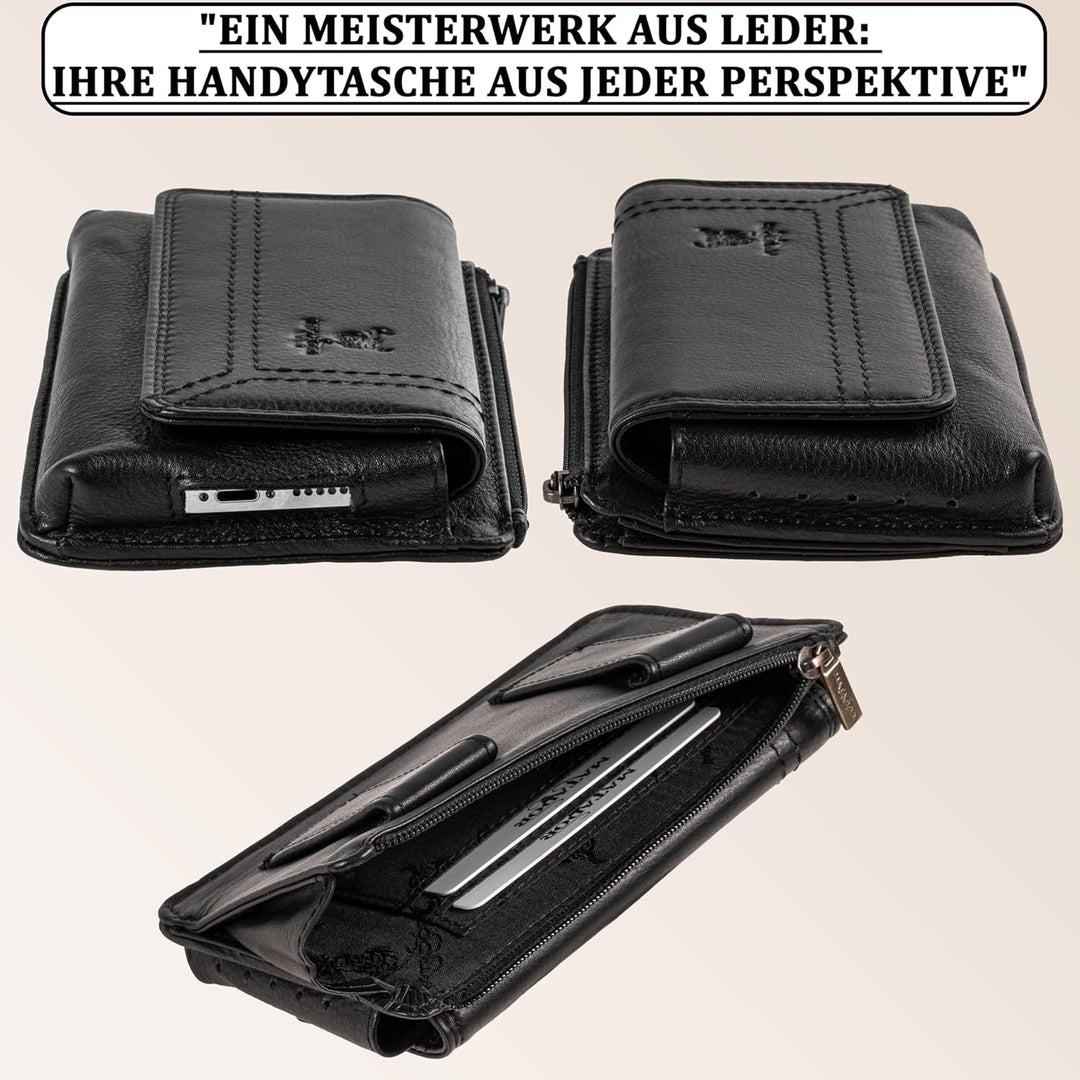 MATADOR Echt Leder Gürteltasche mit Magnetverschluss und YKK Reissverschlussfach mit RFID Schutz für